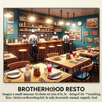 Brotherhoed resto, realistic, restaurant, clear text, small outlet design